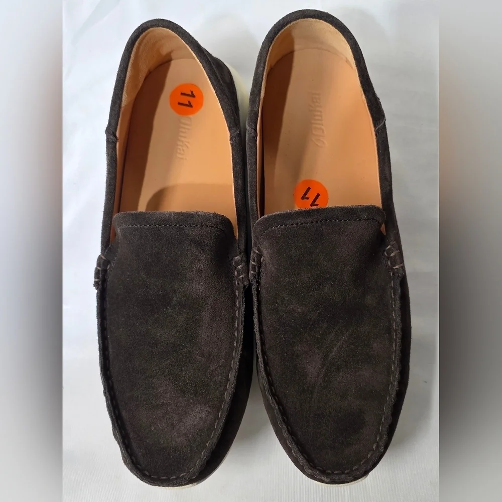 OluKai Ka'a Mens Size 11 Dark Wood Italian Suede Slip-On Loafers New